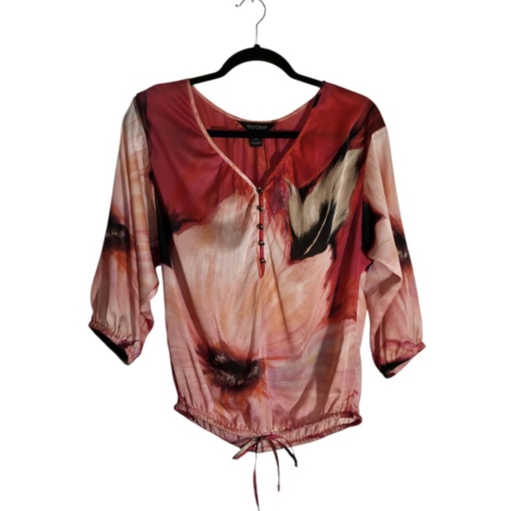 Abstract Red Floral V-Neck Women's Blouse